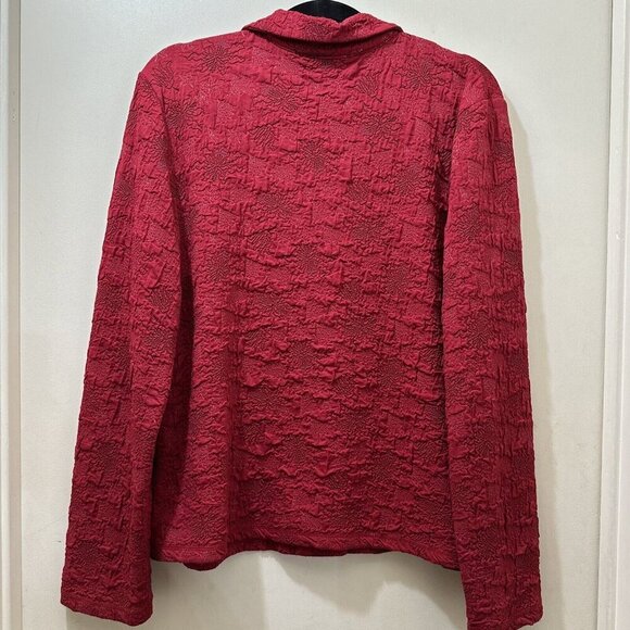 2/$30 J Jill Stretch Embroidered Button Up Thick Shirt Shacket L Red Stretch - Picture 3 of 12